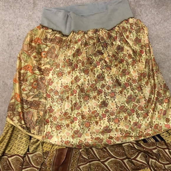 Vintage 100% Silk Tiered Gold Brown Maxi Skirt - Picture 4 of 11